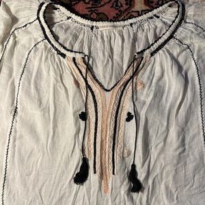 Ulla Johnson White and Black Embroidered Blouse
